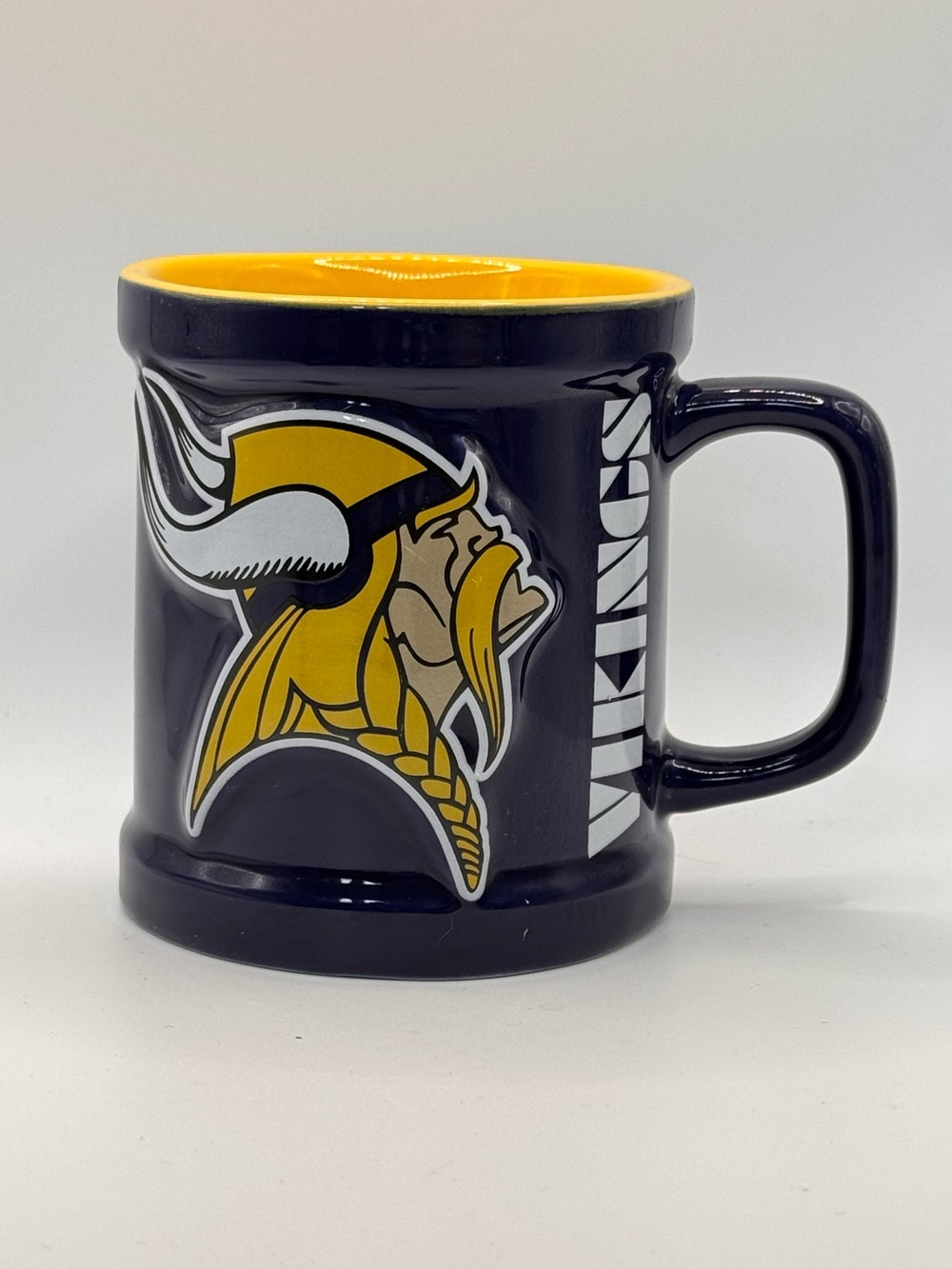 NFL Minnesota Vikings 3D Sculpted Helmet Blue and Yellow Coffee Mug. 11 fl oz.